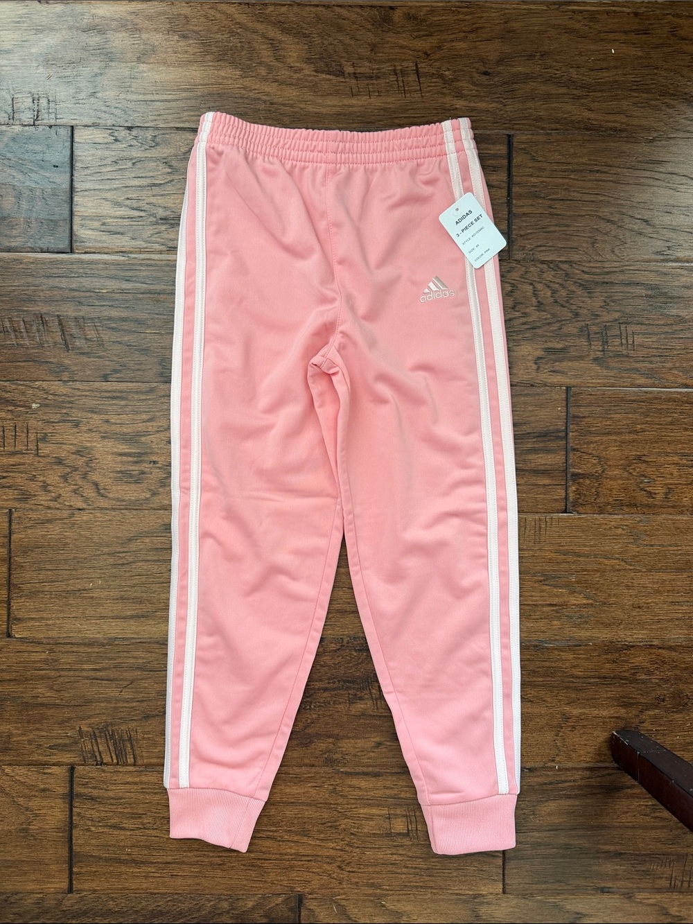 adidas Girls Pink Joggers with White Stripes